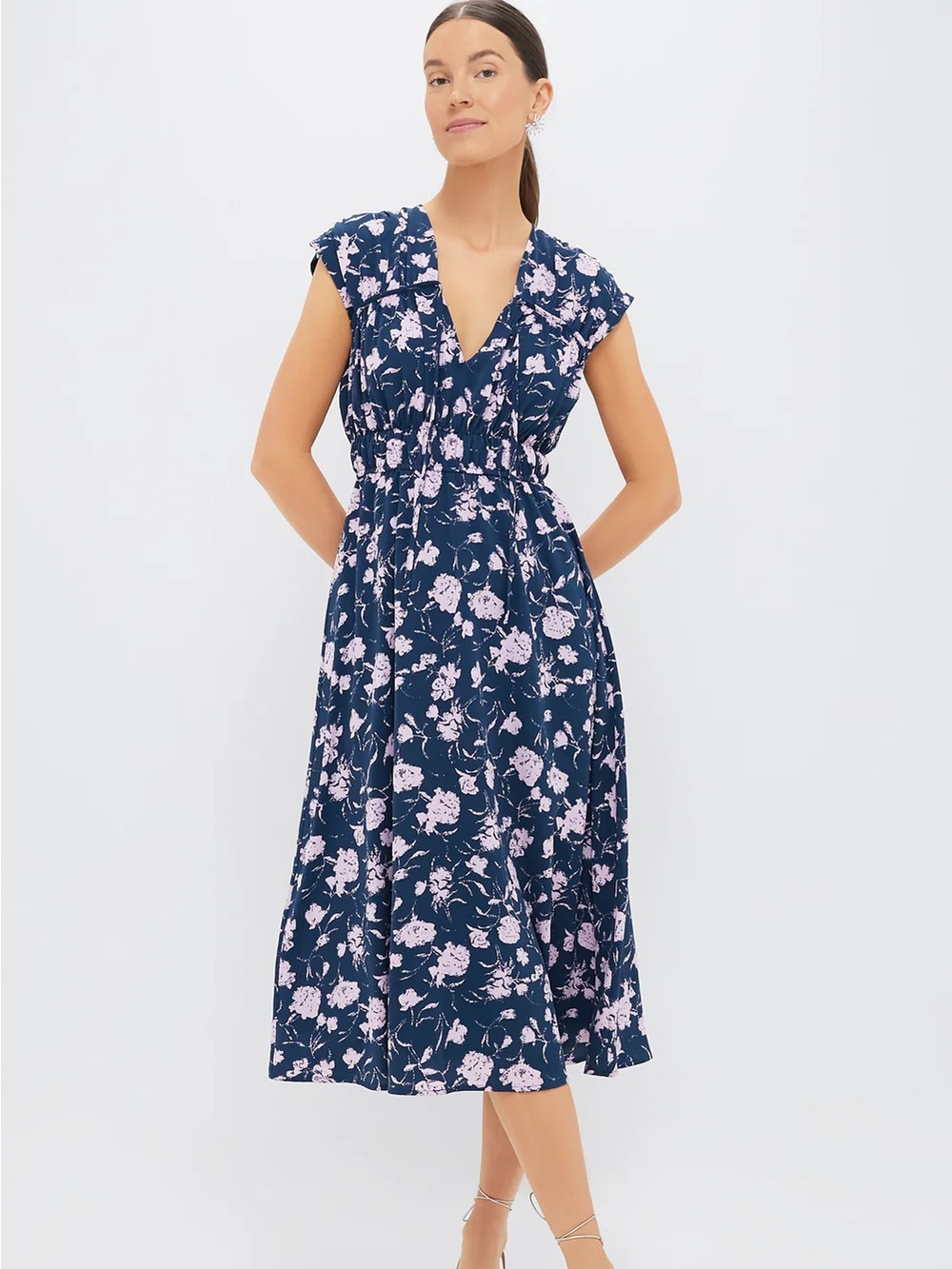 Hyacinth House Navy & Blush Abstract Floral Amanda Midi Dress NWT size small